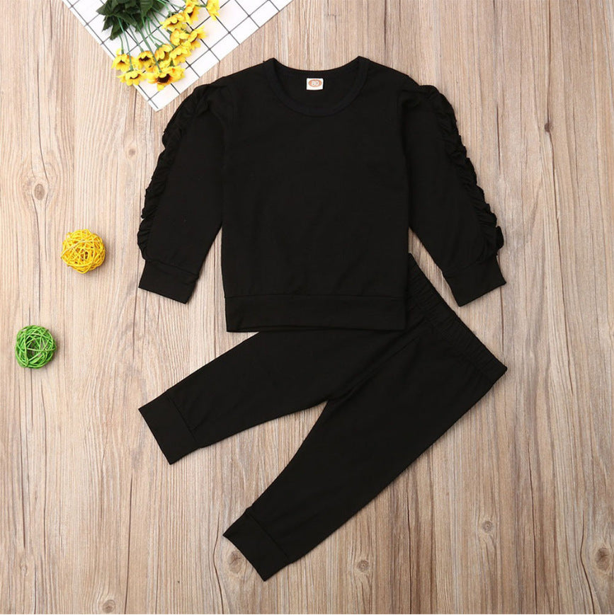 Newborn Baby Boys Girls Ruffles Jumper Solid Long Sleeve Sweatshirt Tops Pants Infant Kids 2Pcs Outfits Clothes Set Fall Clothes ShopWithASmile.com