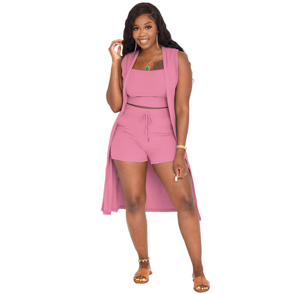 Women's Pit Stripe Solid Three Piece Set