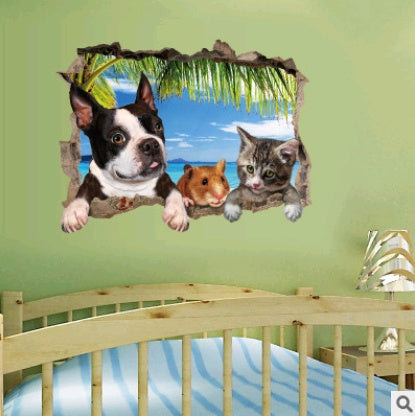 3D animal landscape wall personality creative bedside porch sofa TV background decorative wall stickers