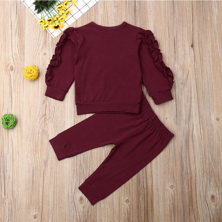 Newborn Baby Boys Girls Ruffles Jumper Solid Long Sleeve Sweatshirt Tops Pants Infant Kids 2Pcs Outfits Clothes Set Fall Clothes ShopWithASmile.com