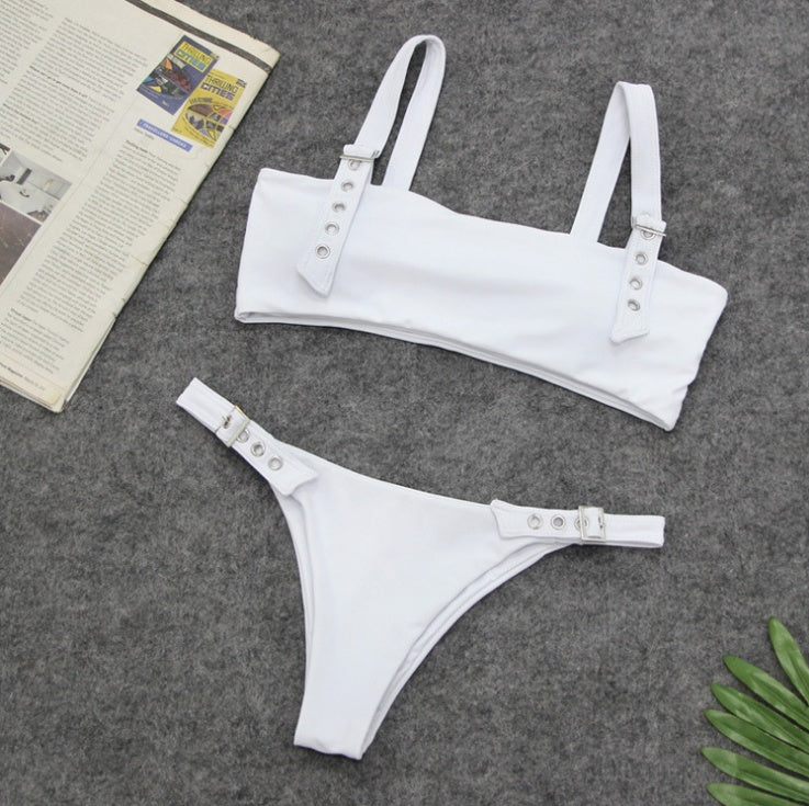 Bikini split solid color buckle swimsuit