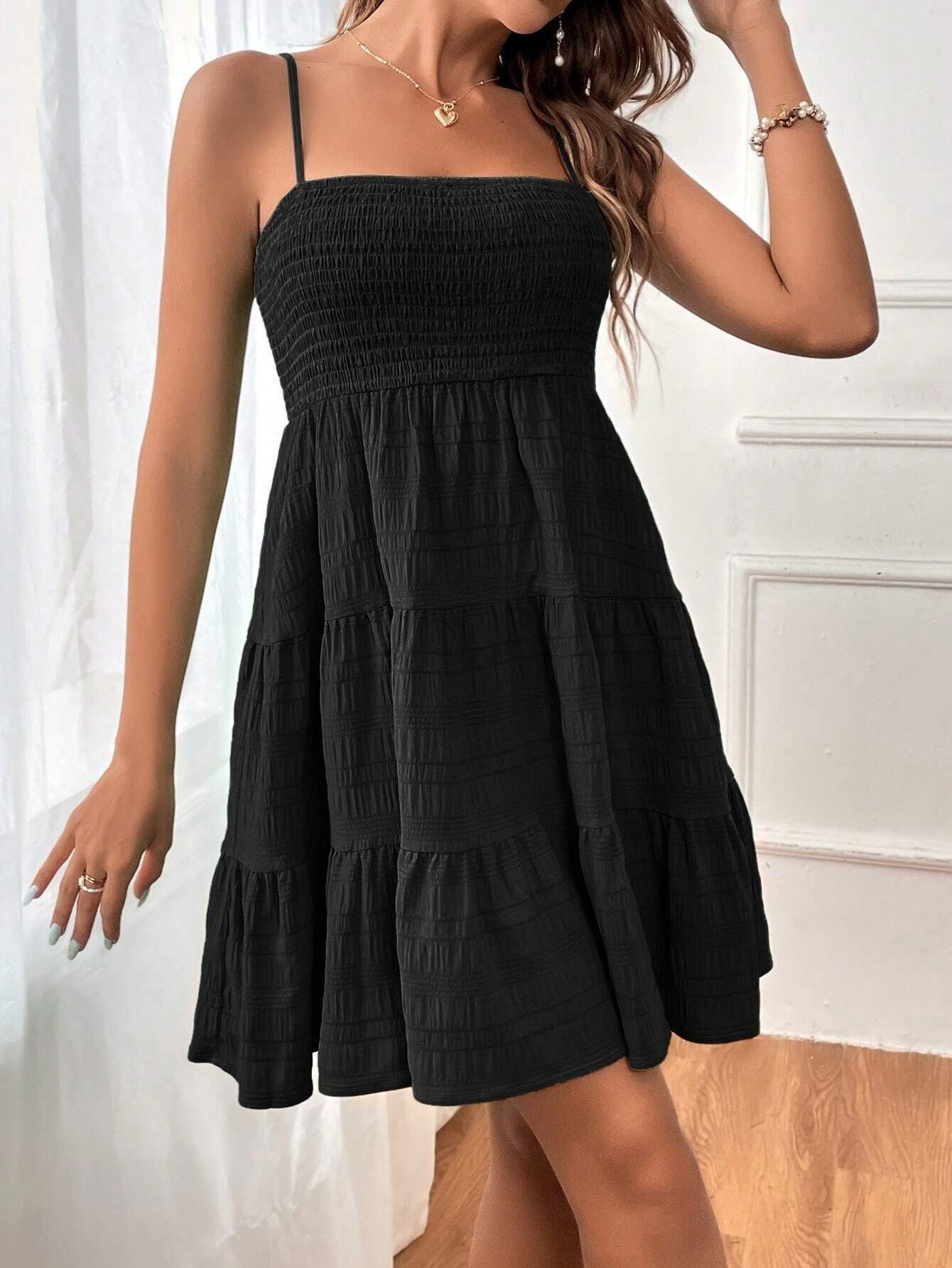 Strap Solid Color Texture Dress ShopWithASmile7.com