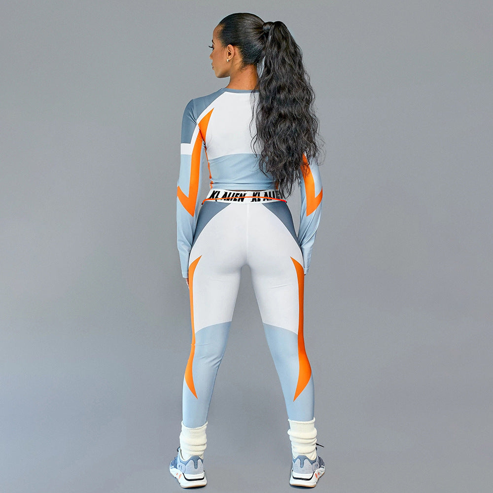Slim-fit printed slimming sports suit