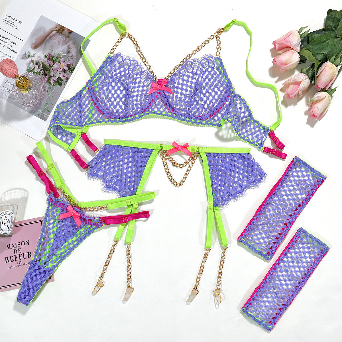 Underwear Set Mesh Comfortable Metal Four-piece Set