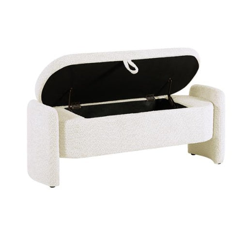 Oval Storage Bench 3D Wool Pile Bench With Large Storage Space For Living Room, Entrance And Bedroom, Cream White