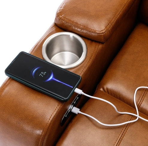 Power Motion Recliner Electric Power Recliner With USB Charging Port, Hidden Arm Storage, Convenient Cup Holder And Bluetooth Speaker, Light Brown