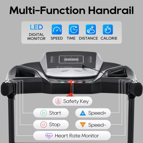 Folding Treadmill Electric Running Machine 2.5HP Motor 300LBS Weight Capacity Walking Jogging Machine With 3 Level Incline 12 Preset Programs For Home Gym