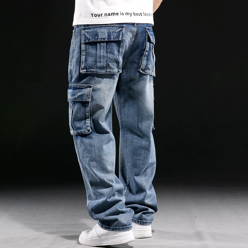 American Multi-pocket Workwear Jeans Men's Wide Leg Loose Plus Size ShopWithASmile.com