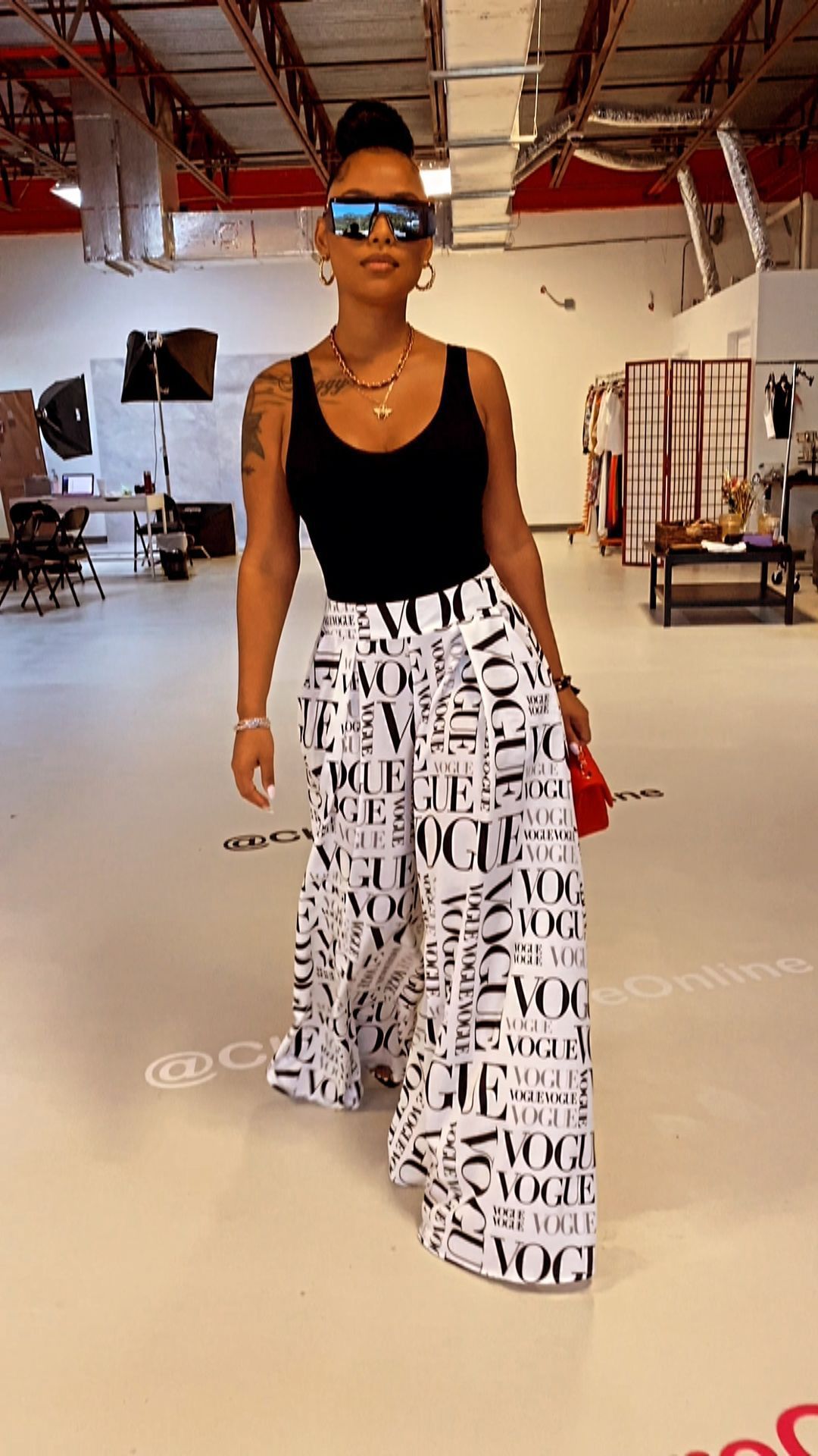 Printed Letter Wide-leg Loose Mid Waist Casual Women's Fashionable All-match Slimming Pants