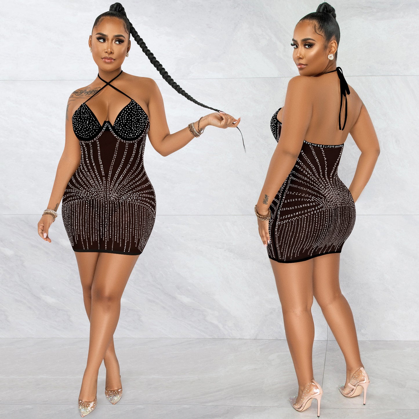Women's Fashion Gauze Perspective Mid Skirt Suspender Dress