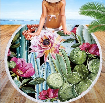 Round beach towel oasis cactus beach towel shawl cushion microfiber ShopWithASmile7.com