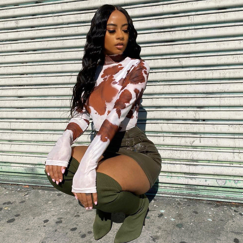 Milk Print Round Neck Long Sleeve Body Shaper