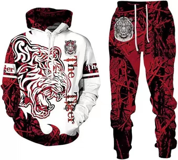 Creative Printing Hooded Pullover Sports Men's And Women's Two-piece Suit
