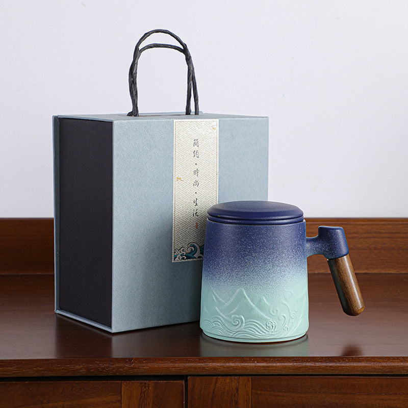 Creative Gradient Color Ceramic Mug With Tea Caddy Office ShopWithASmile7.com