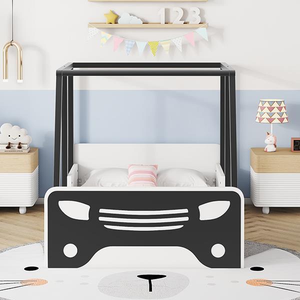 Wooden Bunk Bed Design With Wheels And Doors, Montessori Style Bedroom Double Car-shaped Bed, Black