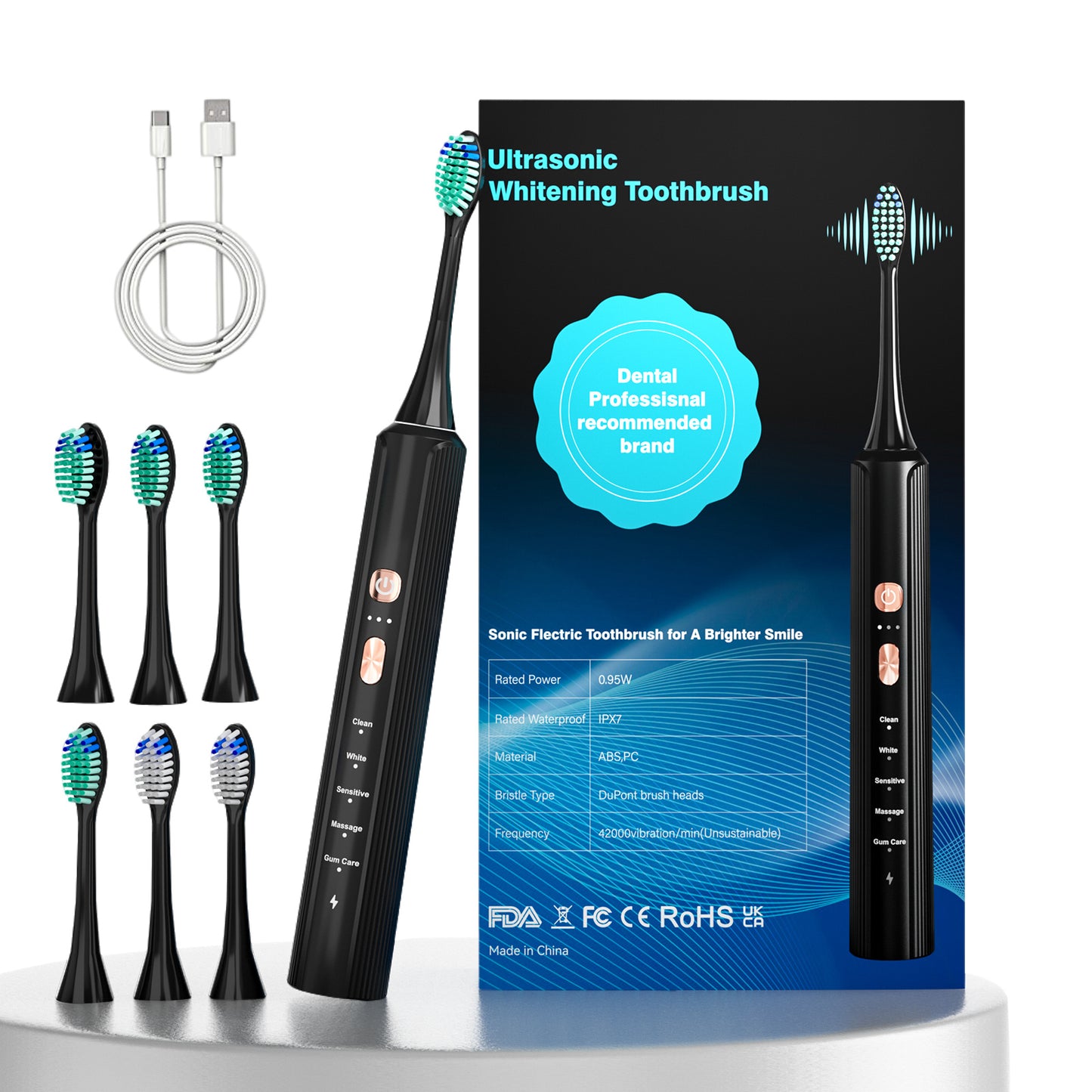 Aquasonic Black Series Ultra Whitening Toothbrush ADA Approved Electric Toothbrush 8 Brush Heads Travel Case 40.000 VPM Electric Motor Wireless Charging 4 Modes With Smart Timer