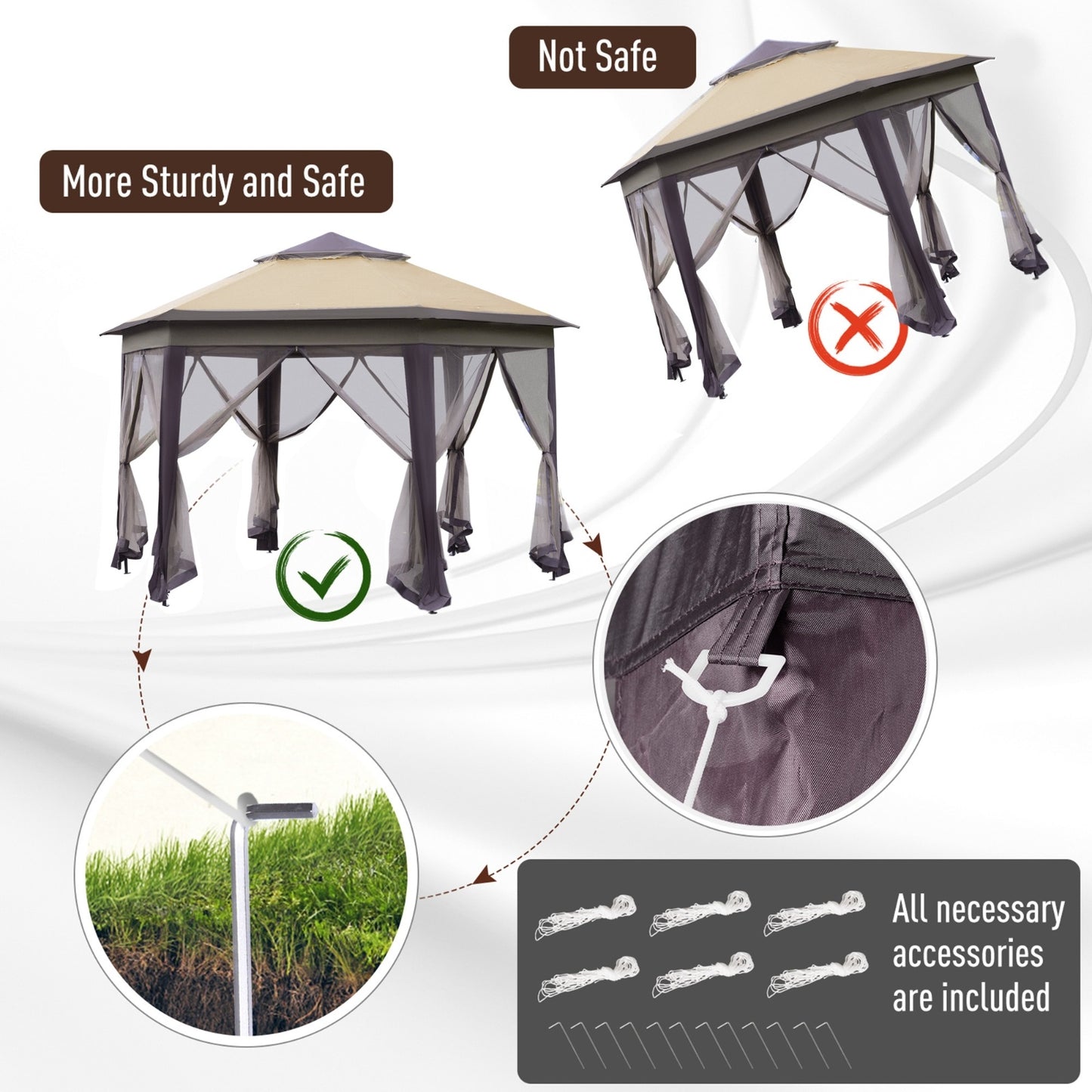 13' x 13' Pop-Up Hexagonal Gazebo with Mesh Netting – Portable Event Canopy with UV-Resistant Roof