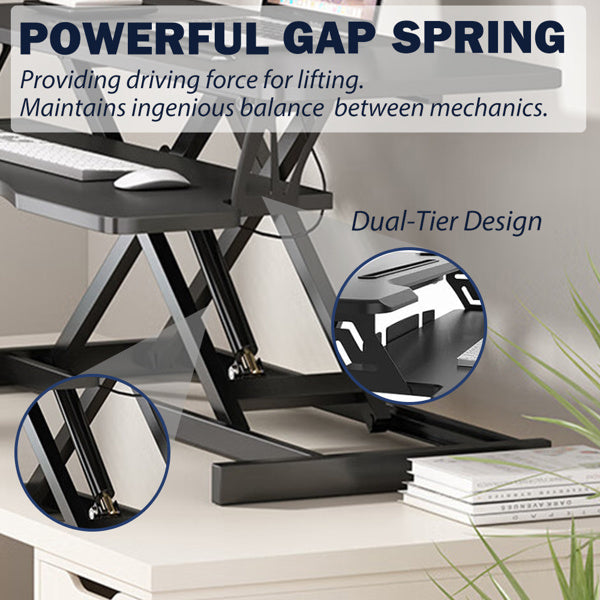 32" Height-Adjustable Standing Desk Converter – Sit-Stand Lift for Dual Monitors & Laptop with Spacious Keyboard Tray, Black