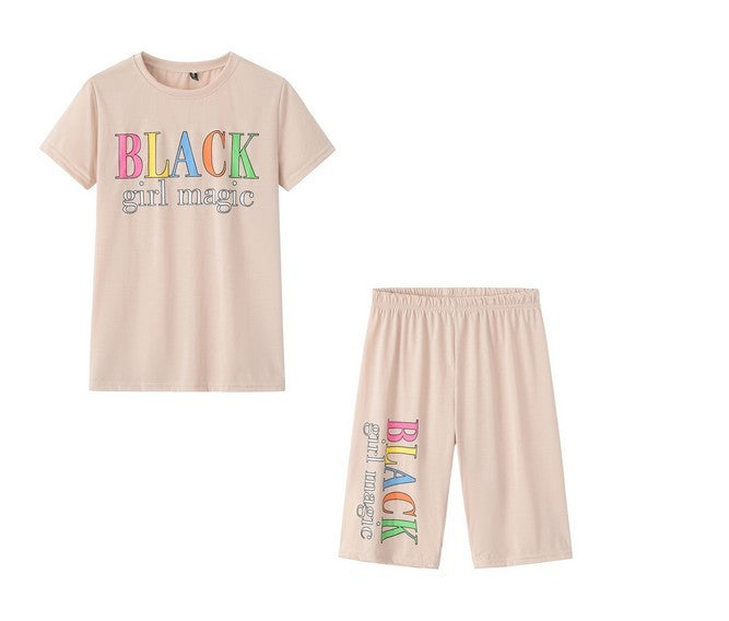 Two-piece multicolor short-sleeved shorts with letters ShopWithASmile7.com