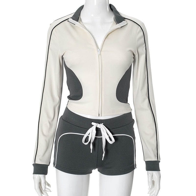 Women's Athletic Zip-Up Hooded Set with Shorts ShopWithASmile.com