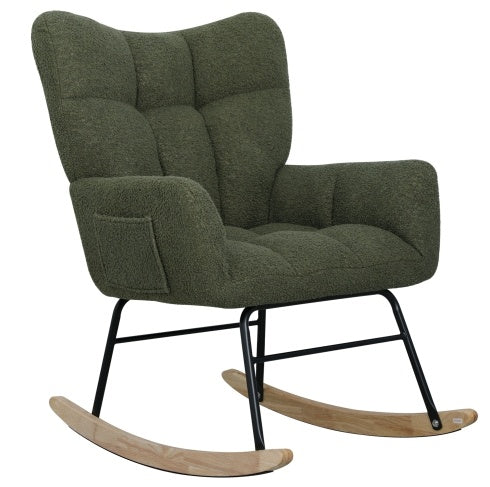 Teddy Fabric Rocking Chair, Modern Rocking Accent Chair For Nursery, Living Room, Bedroom, Deep Green ShopWithASmile7.com