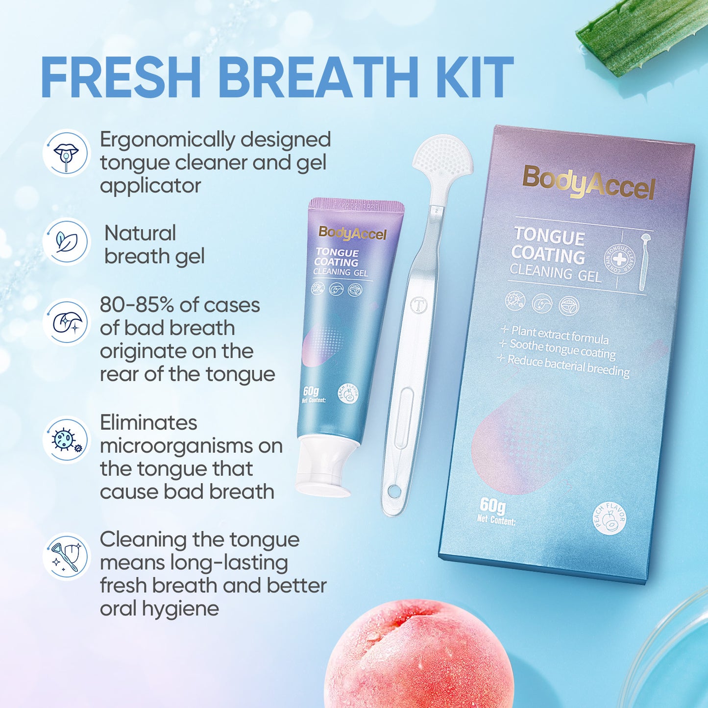 Bodyaccel Tongue Cleansing Gel Tongue Gel Tongue Brush Tongue Coating Clean Breath Plant Extraction Formula No Preservatives Qinshuang Ice Peach Packs Of Two. ShopWithASmile7.com