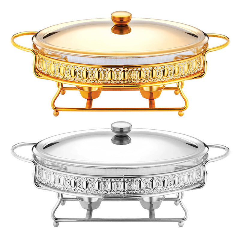 Hotel Restaurant Food Heating Container Iron Bracket Glass Plate