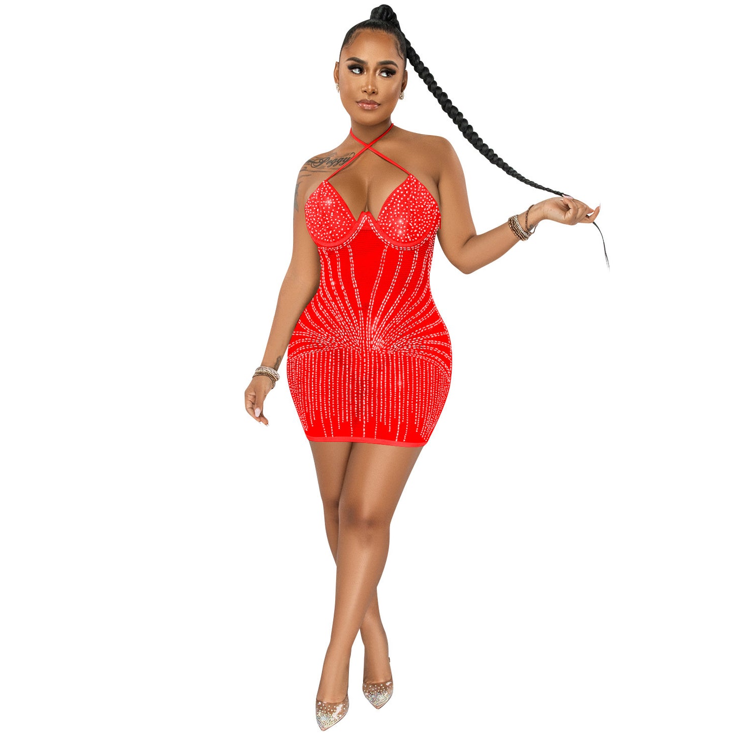 Women's Fashion Gauze Perspective Mid Skirt Suspender Dress