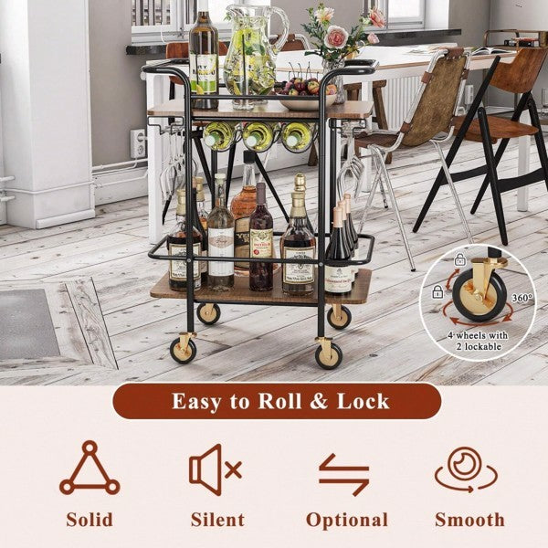 2 Tiers Bar Cart On Wheels