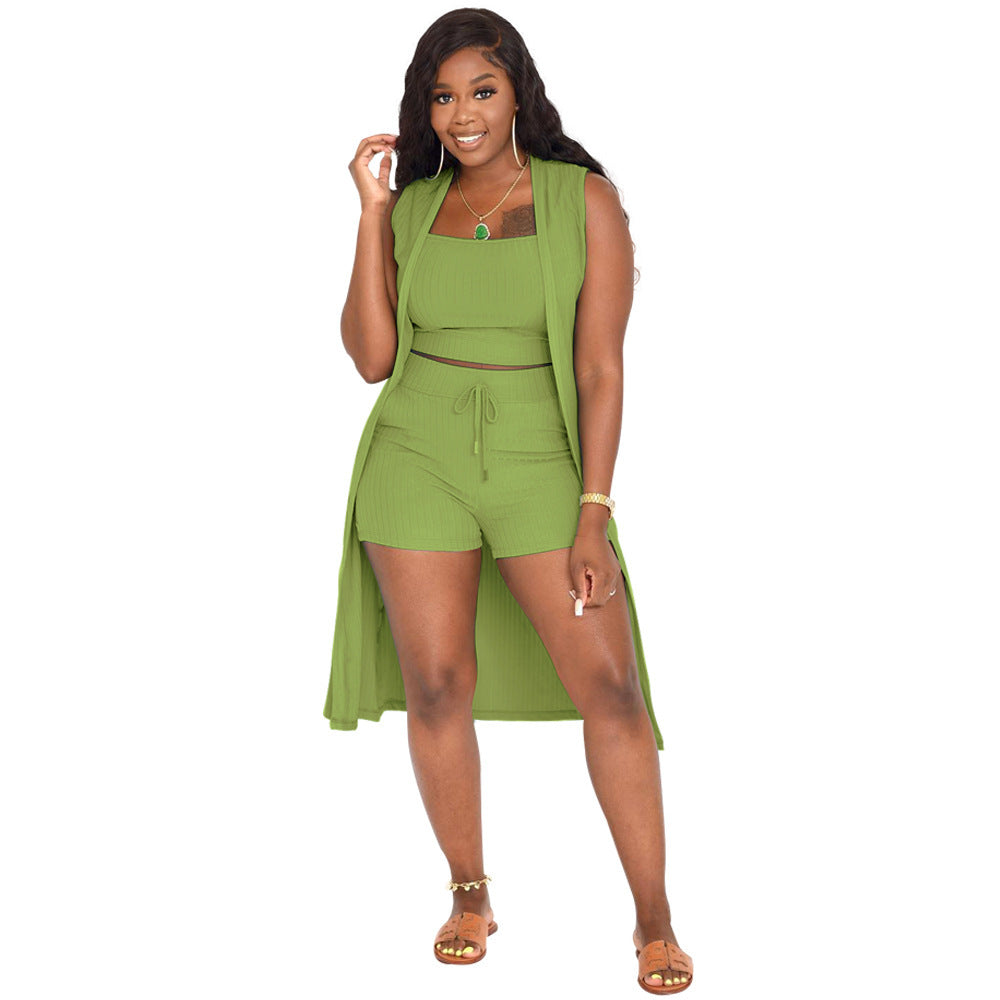 Women's Pit Stripe Solid Three Piece Set