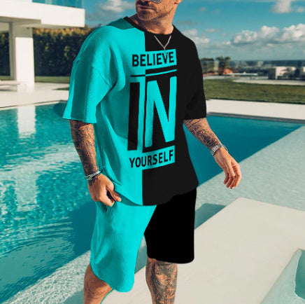 European And American Plus Size Men's Short-sleeved T-shirt Suit
