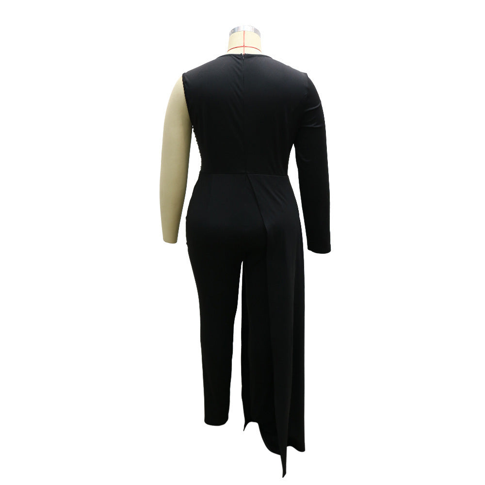V-neck Sequin Covered Hip Plus Size Jumpsuit ShopWithASmile7.com