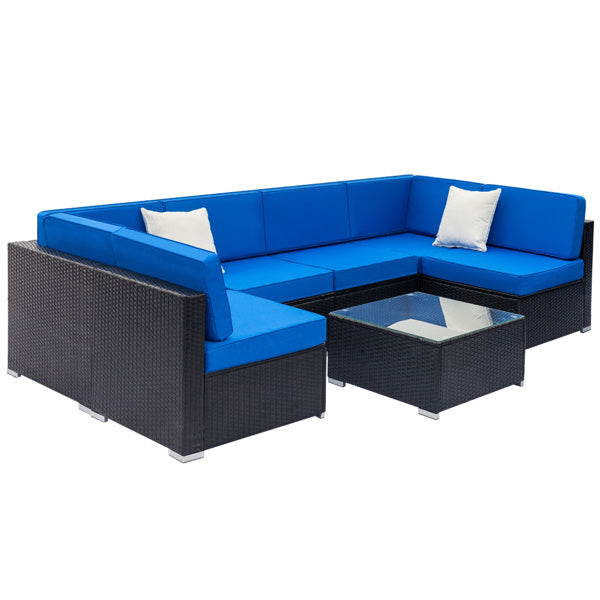 Black Sheet Rattan Dark Blue Mat Sponge Sandwich Braided Rattan Seven-piece Set