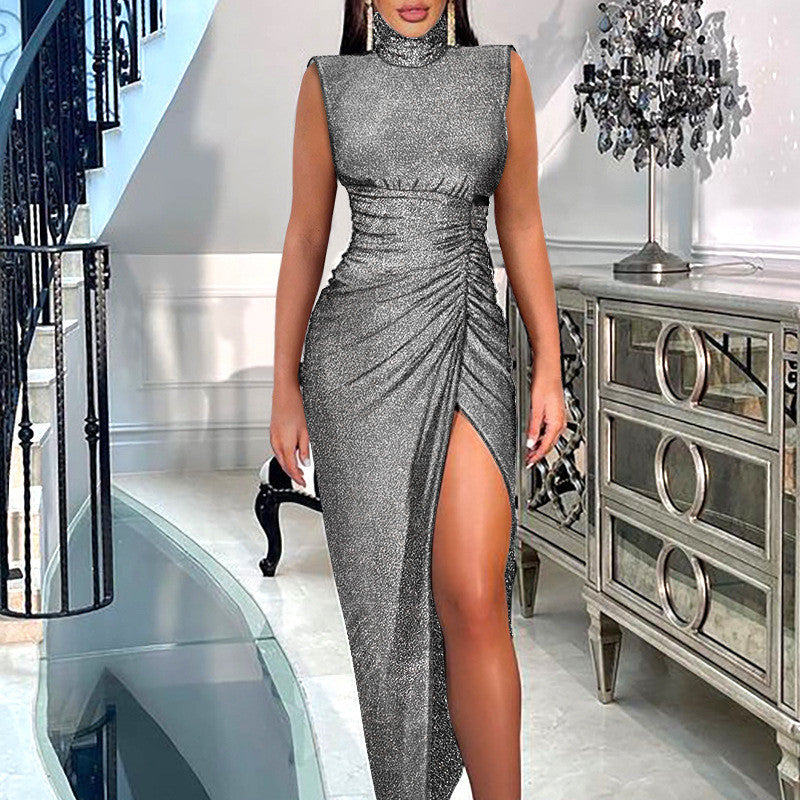 Women's Wide-shoulder Sleeveless Pleated Long Skirt