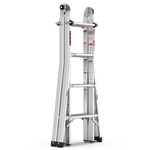 17ft Multi-Position Foldable Aluminum Ladder, A-Frame And Straight Ladder, ANSI 250lbs