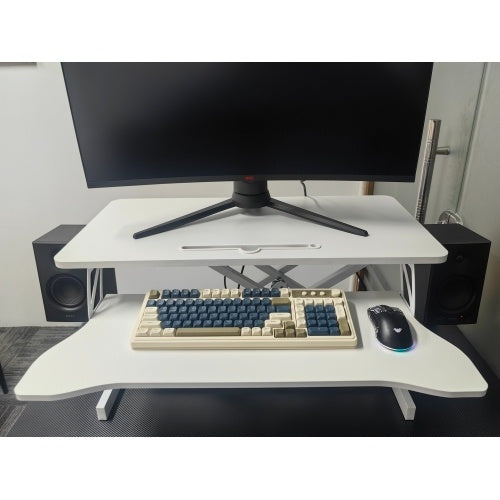 32 Inch Desk Converter, Height Adjustable Sit To Stand Riser, Dual Monitor And Laptop Workstation With Wide Keyboard Tray, White