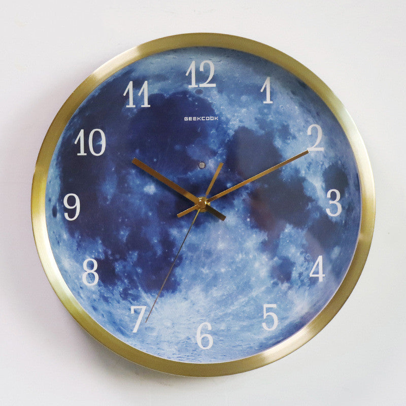 12-inch Luminous Blue Moon Wall Clock For Home Decoration - Sound/Mute Control - Simple Modern Room Decor