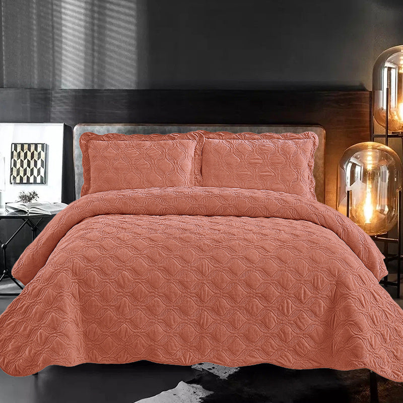 Velvet Embroidered Quilt Set - Orange ShopWithASmile7.com