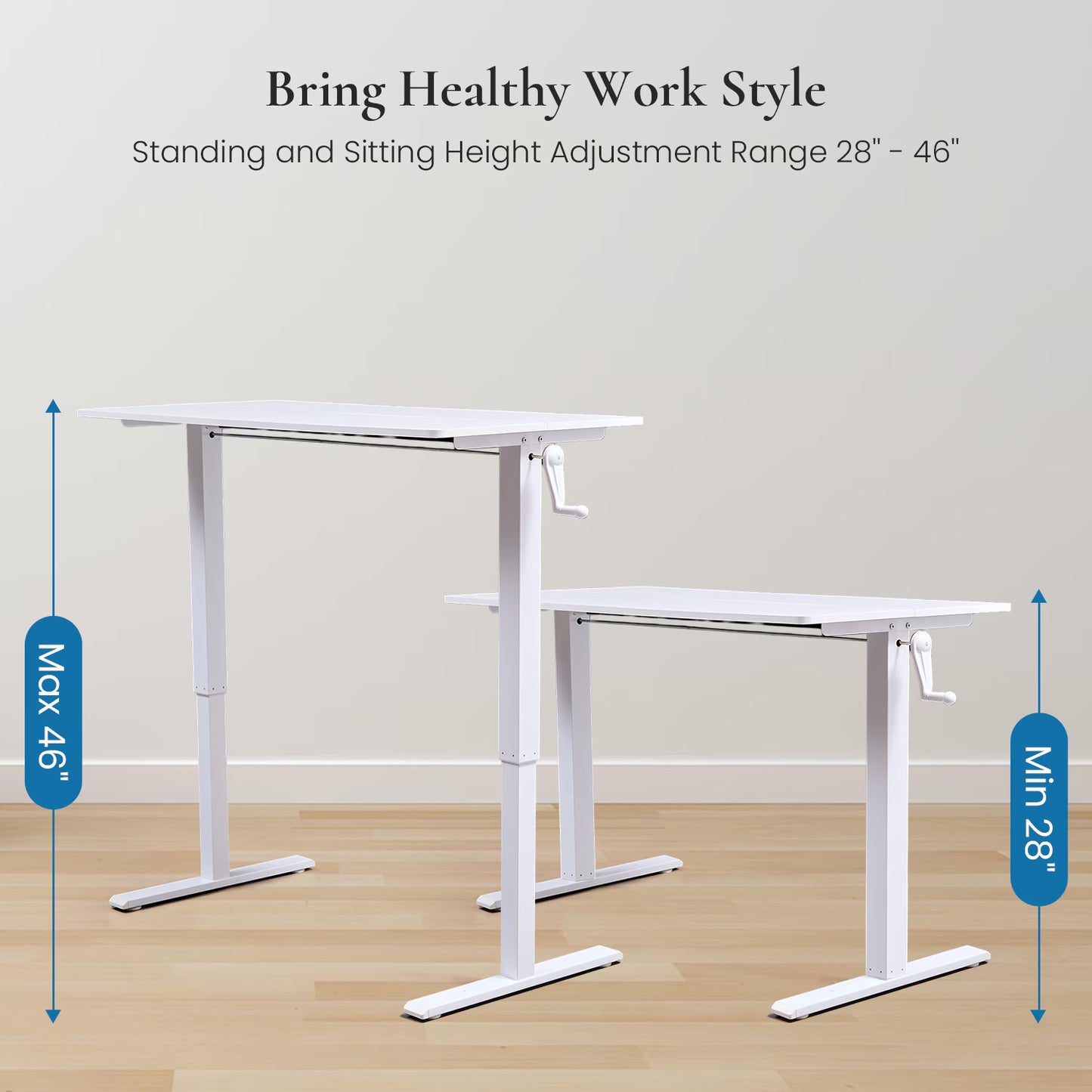 Hand-Crank Adjustable Office Desk Height Adjustable, With Flat Metal Legs Perfect For Home, Office, Gaming, Or Study Use ShopWithASmile7.com