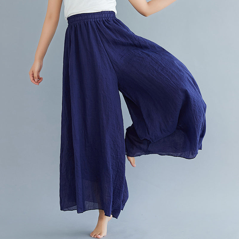 Elegant A-line Elastic Waist Big Trousers Wide Leg Culottes Trendy