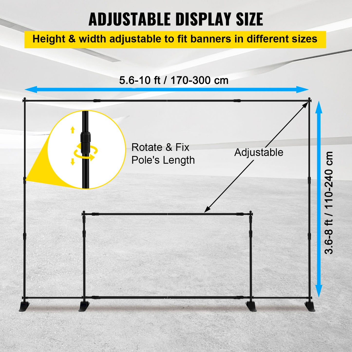 VEVOR 10 X 8 Ft Backdrop Banner Stand Adjustable Height And Width Newest Step And Repeat For Trade Show Wall Exhibitor Photo Booth Background