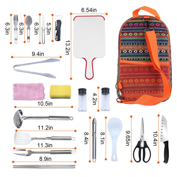 19-Piece Camping Cookware Set with Portable Organizer – Outdoor Cooking Utensils for RV Camping, BBQ, and Picnics