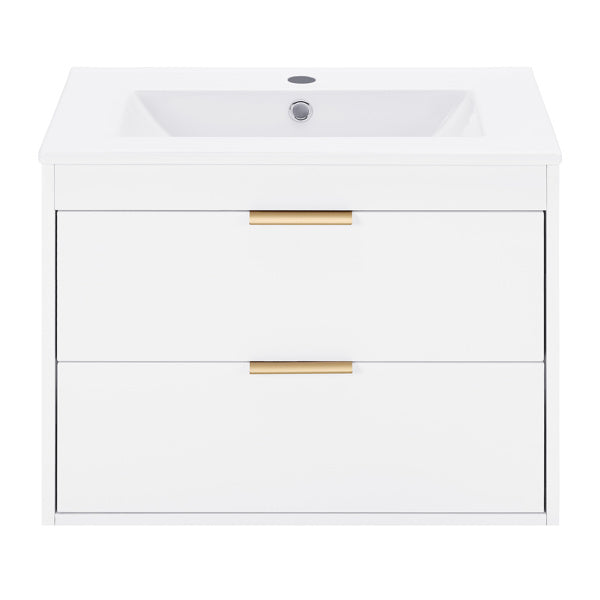 24 Inches Floating Wall-Hung Bathroom Vanity With White Ceramic Sink And Drawer Storage - No Mirror, No Faucet