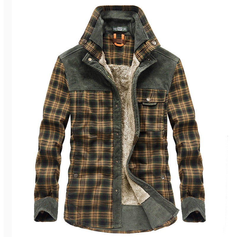 Men's plus fleece long-sleeved plaid shirt autumn and winter warm casual cotton
