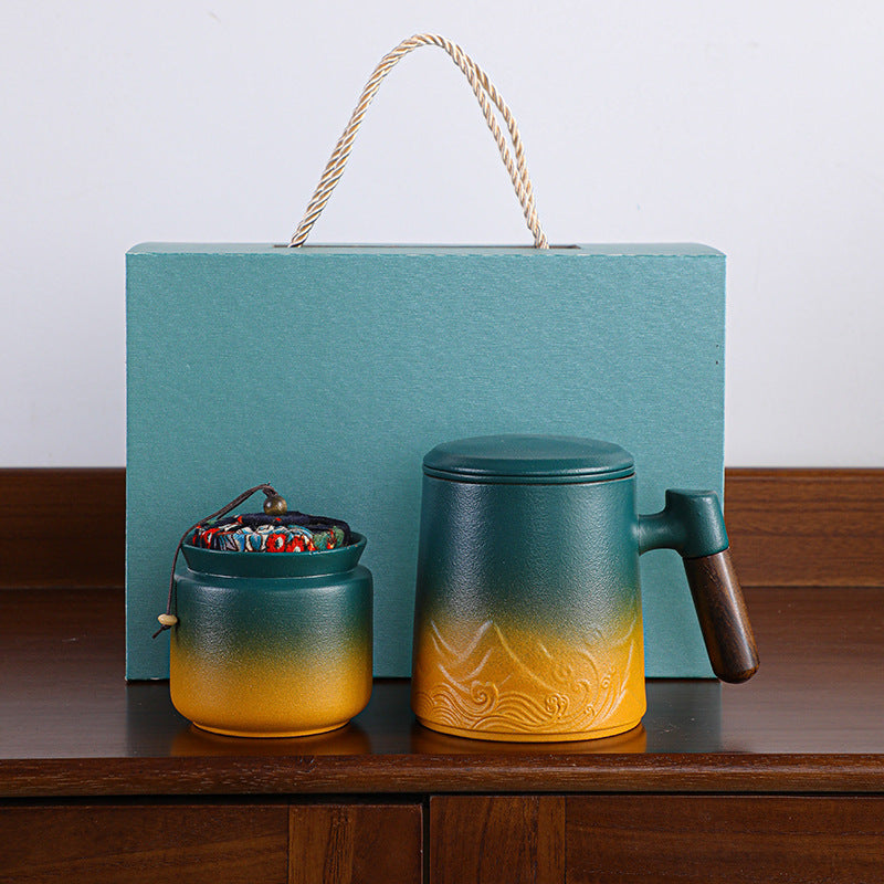 Creative Gradient Color Ceramic Mug With Tea Caddy Office ShopWithASmile7.com