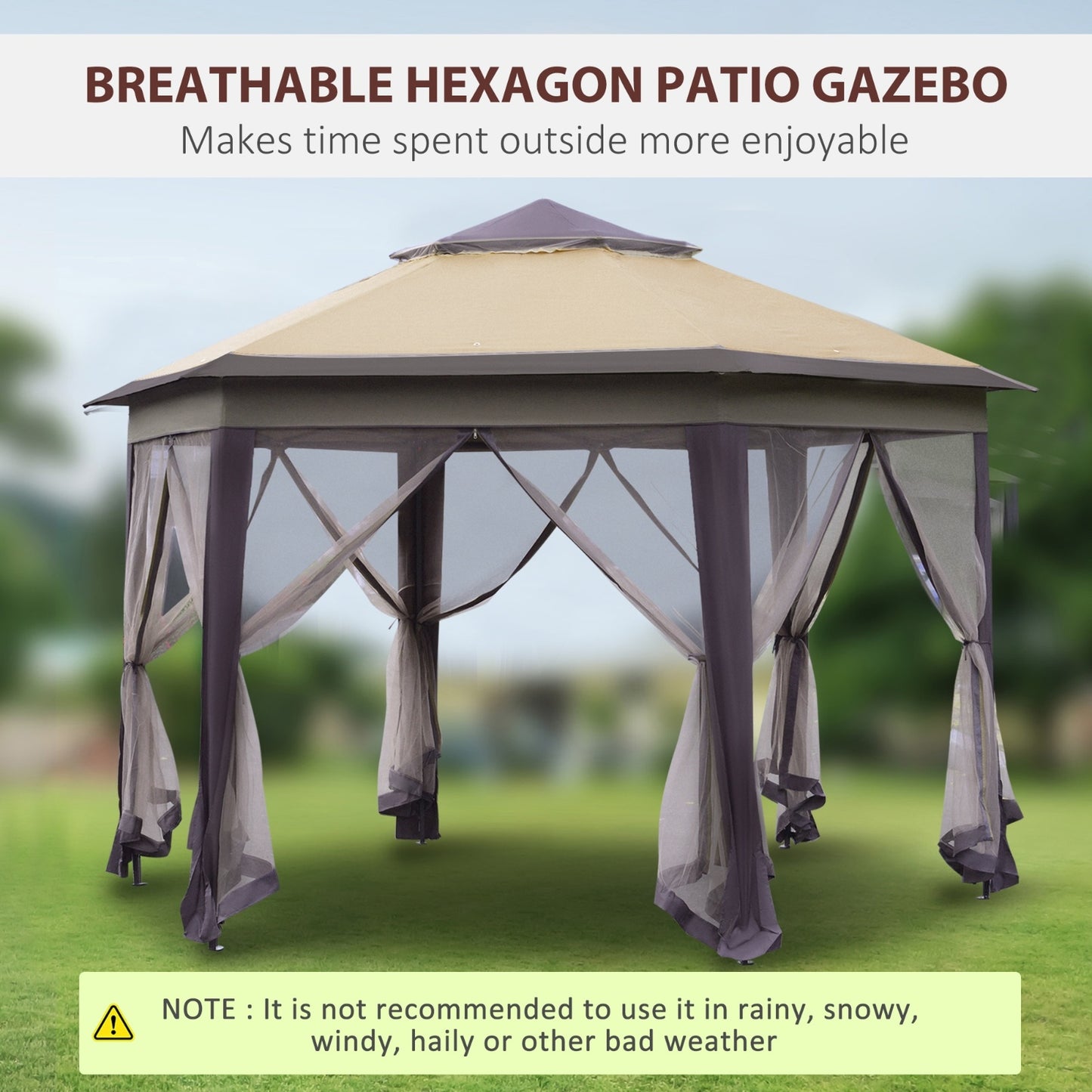13' x 13' Pop-Up Hexagonal Gazebo with Mesh Netting – Portable Event Canopy with UV-Resistant Roof