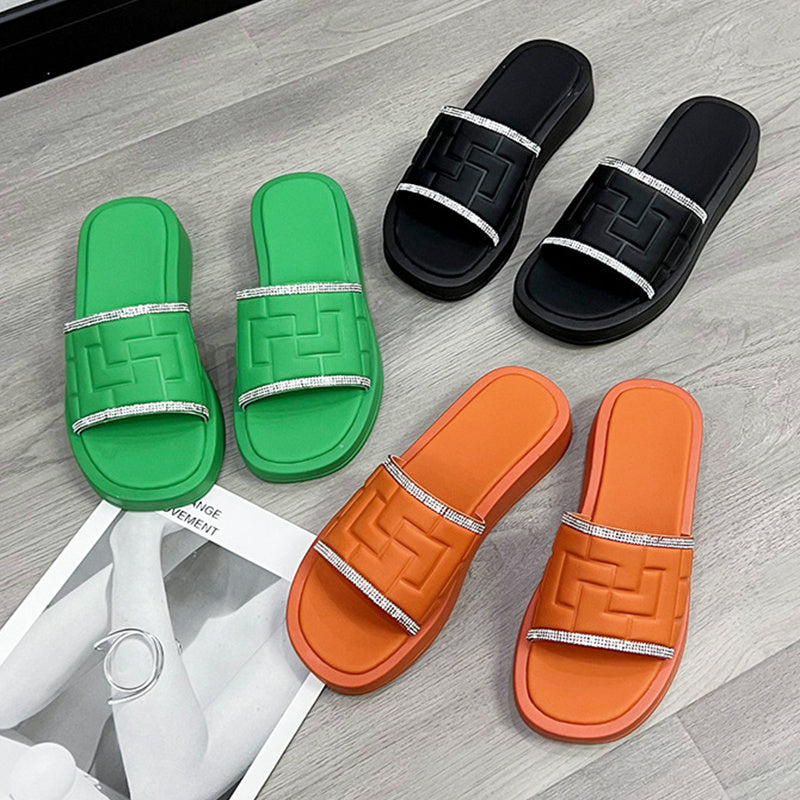 Rhinestones Slippers Women Summer Candy-color Flat Heel Shoes ShopWithASmile7.com