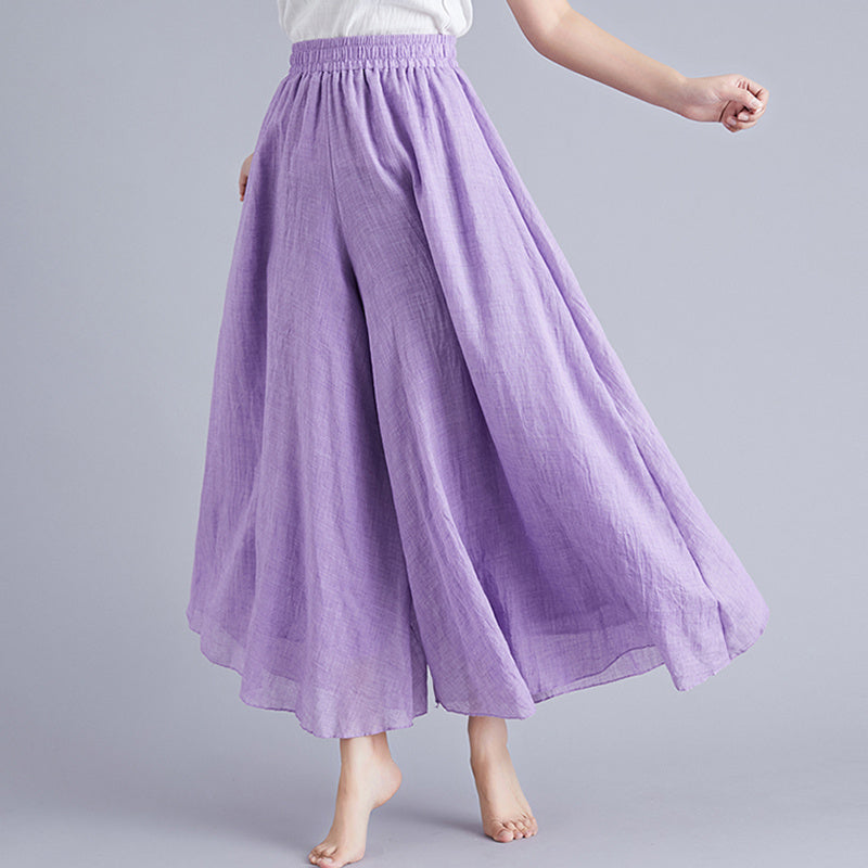 Elegant A-line Elastic Waist Big Trousers Wide Leg Culottes Trendy