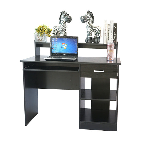 Modern E1 15MM Chipboard Computer Desk with One Drawer, Two Tiers & Keyboard Rack - 110x50x94cm, Stylish Black Desk for Study & Work