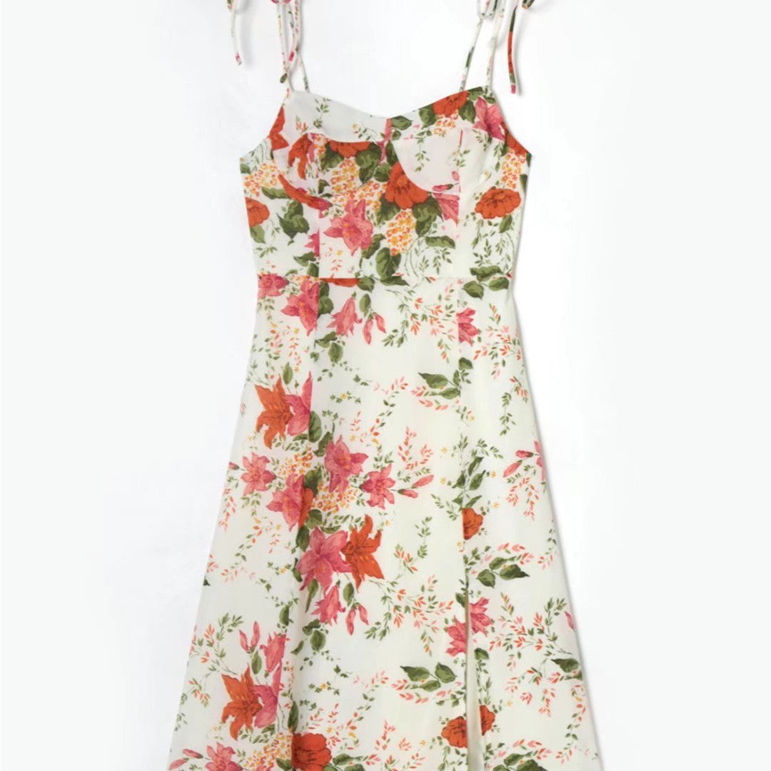 Women's Fashion Vintage Floral Print High Waist Dress